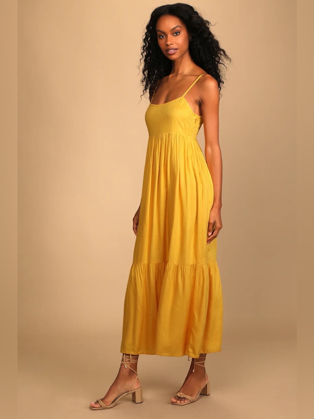 Lulus Sunshine Love Mustard Yellow Tiered Maxi Dress - Size Small